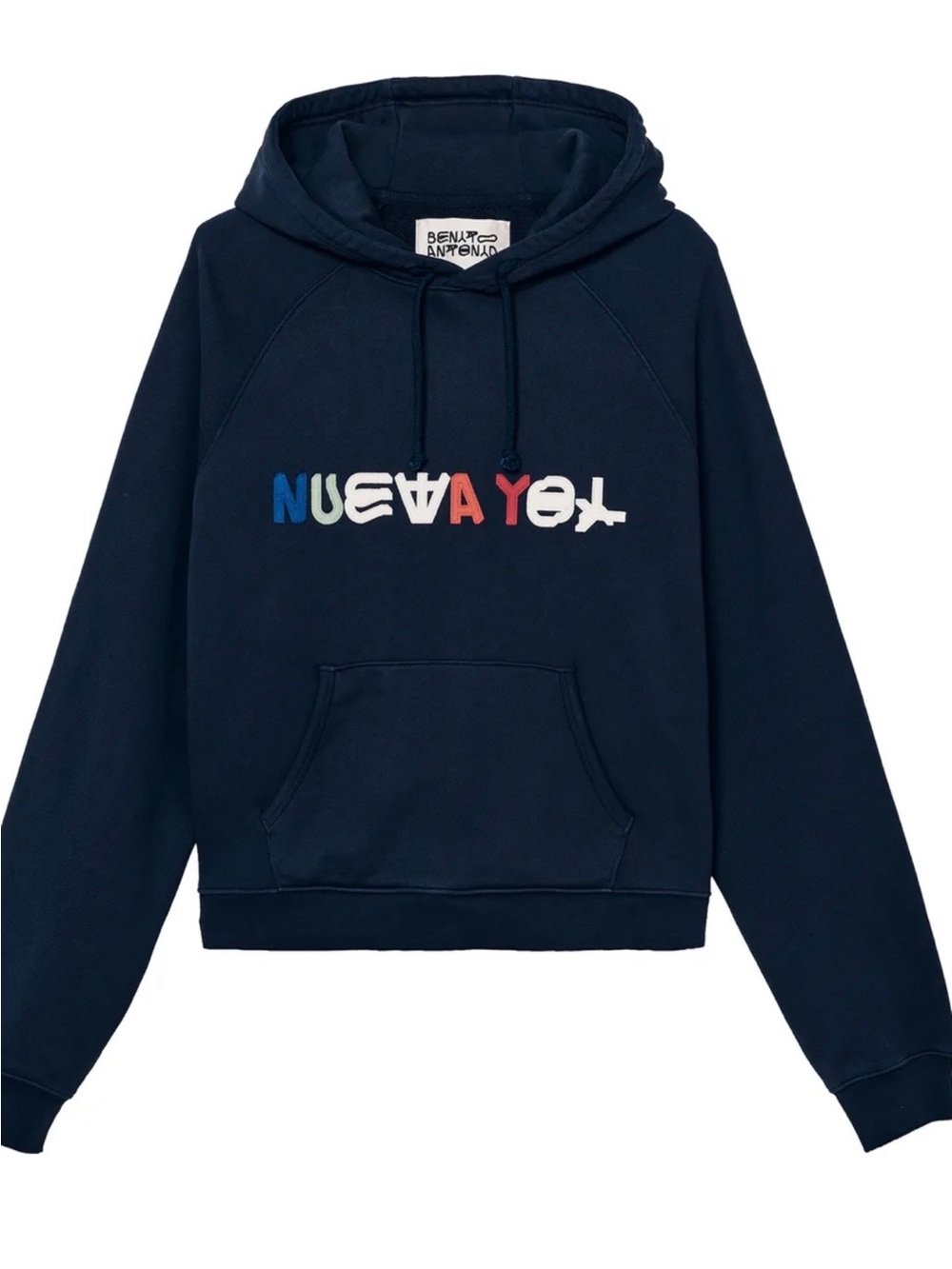 Zara Navy Hoodie with Multicolor Embroidered 'NEWYORK' Detail